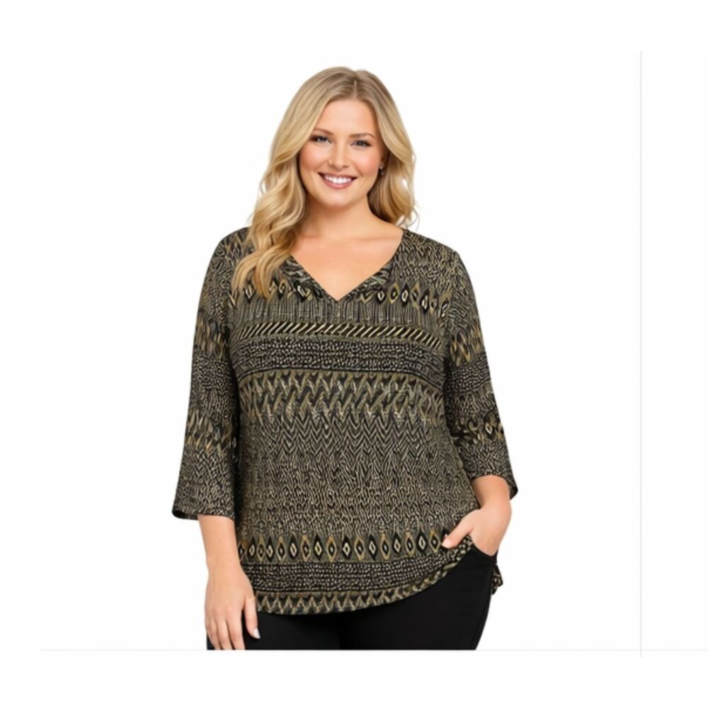 Chico’s Tunic Top Size 2  (12) Large Knit Gold Metallic